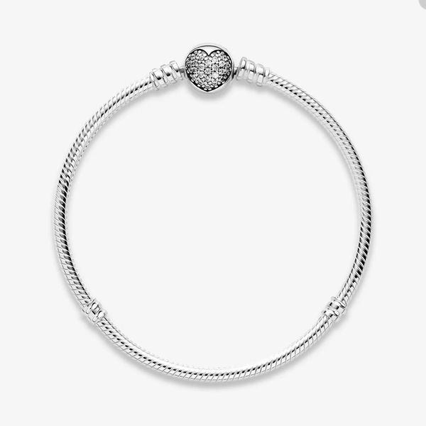 Pulseira de chapas de coração espumante para pandora real esteling silver snake cadeia de pulseiras jóias de designer para mulheres garotas bracelete de amor com caixa original