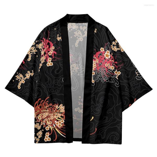 Ethnische Kleidung Cartoon Blume Schönheit Samurai Gedruckt Japanische Kimono Strand Shorts Männer Frauen Lockerer Strickjacke Yukata Harajuku Haori