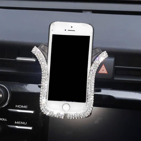Crystal Diamond Universal Car Phone Portador Bling Rhinestone Car Montagem de ar -ventosa Stand Phone Mobile Solter GPS para iPhone Samsung