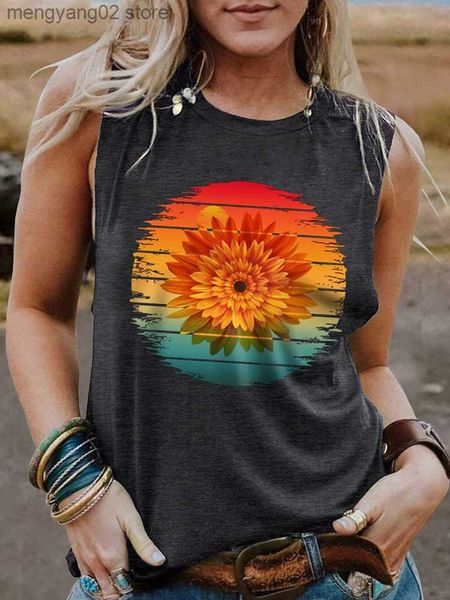 Damen-Tanks, Camis, süßes Sonnenuntergangs-Sonnenblumen-Tanktop, Damen-Sommer-Sonnenblumen-Grafik-Tanktops, schöner Sonnenschein, ärmellose T-Shirts, lässige, lockere Weste, T230517