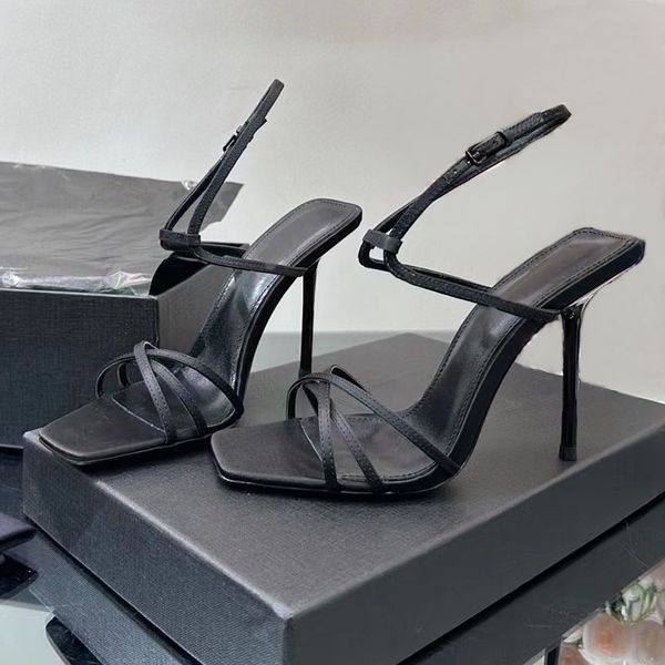 2023 scarpe eleganti Black Bottoms Satin High Teli S WOMENS Square Tallo Stiletto Scarpe da sera Designer Peep-Toes Sandals Sexy Fashi