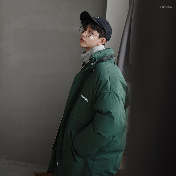 Jaqueta de inverno masculino Homem Parkas 2023 mens harajuku grossa de casaco longo e Windbreaker coreano Bordado de bolhas quentes de bolhas