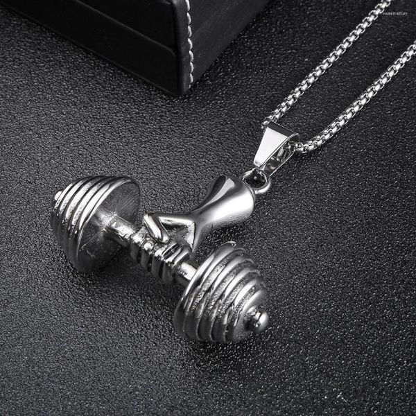 Colares pendentes 2023 Moda Unissex Fitness Sports Sports Barbell Acessórios de colar de aço inoxidável Presente para homens por atacado