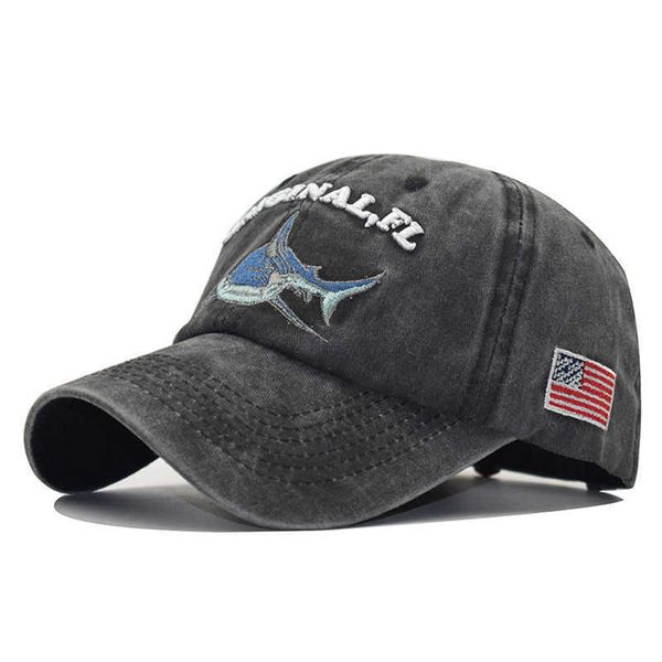 Caps de bola Novo chegada masculino homem beisebol Cap USA Flag Shark Borderyer Sun Visor Snapback Hip Hop Cotton Sports Summer Summer Dad Hats EP0465 AA220517