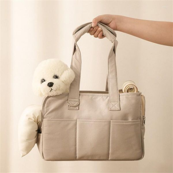 Coprisedili per auto per cani Pacchetto per animali domestici portatile beige Grande capacità della borsa Spalla a tracolla progettata con manico Cat Puppy Sling