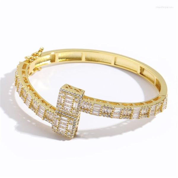 Bracelets de link Iced Out Bling Gold Silver Open Square Square Cuspon Charm Bangle para Jóias de Hip Hop Fashion