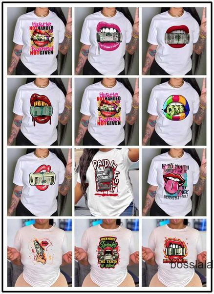 Plus Size 3xl 4xl 5xl Designer T Shirt per le donne 2023 Nuove signore sciolto girocollo manica corta Tee Money Series Cartoon Print Tees