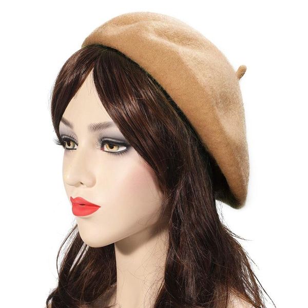 Gorrose gorro/crânio tampa de garotas garotas artísticas francesas de lã quente gorro de inverno chapéu de boné vintage chapéus lisos de cor sólida senhora elegante