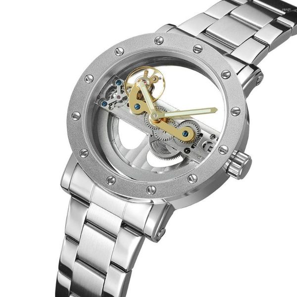 Armbanduhren Uhr Männer Mode Nagel Transparent Fall Single Bridge Tourbillion Uhren Automatische Mechanisch