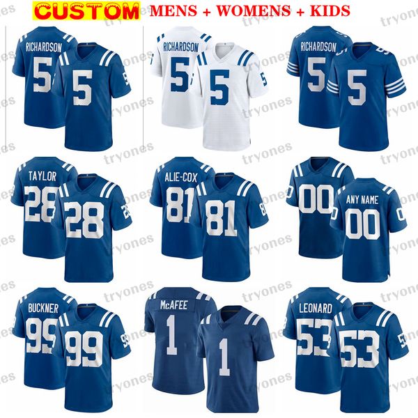 Maglie da calcio personalizzate da uomo Donna Bambini 5 Anthony Richardson Jonathan Taylor Pittman Jr. Luck Pat McAfee Manning Nelson Minshew II Buckner Matt Gay Alie-Cox Leonard