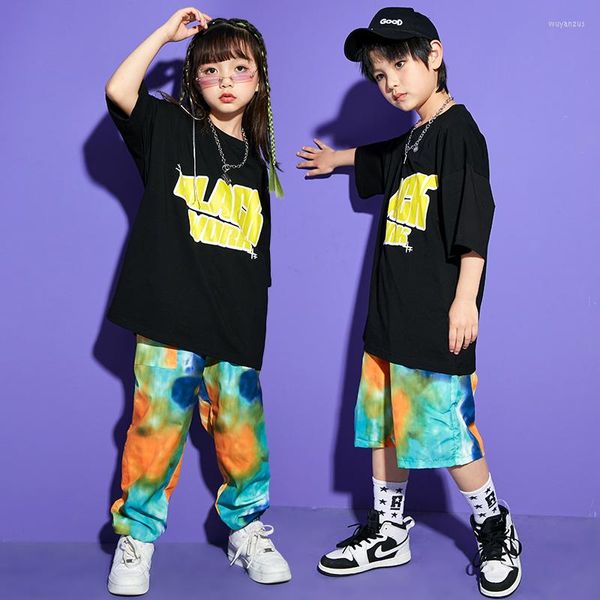 Bühnenkleidung Kinder Hip Hop Kleidung T-Shirt Tops Streetwear Tie Dye Hosen Shorts für Mädchen Jungen Jazz Dance Kostüm Cheerleader Kleidung