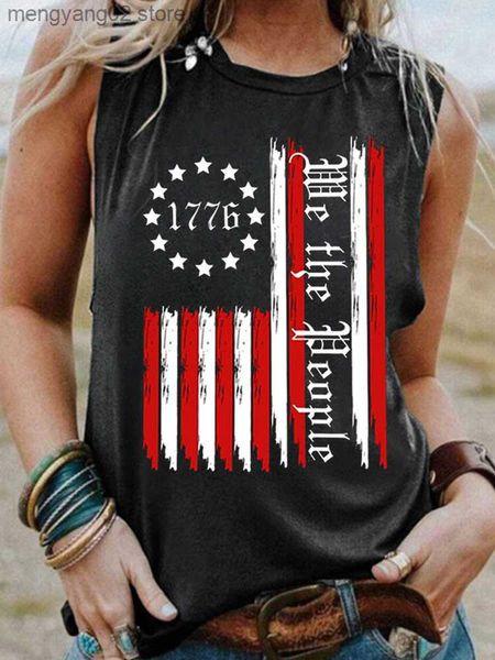 Женские танки Camis Летние повседневные майки для женских рубашек рубашек США Графическое патриотическое футболка для американской футболки 2023 Vintage Top T230517
