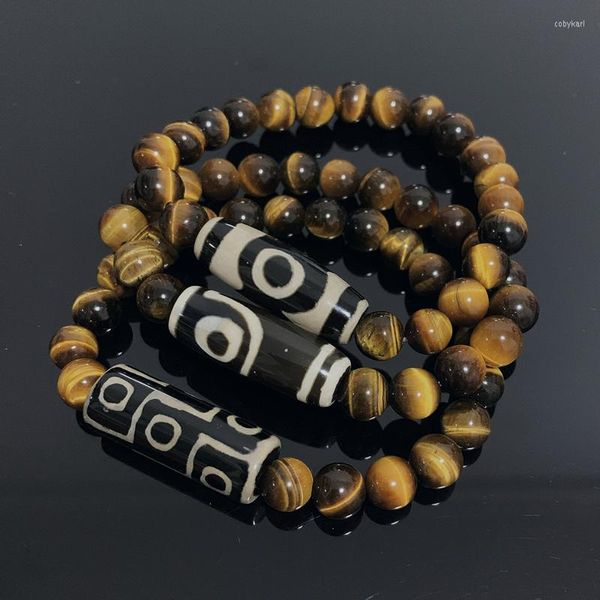 Bracelets de charme dzi tibetano natural AGATES Cura Buda Buda Oração de nove olhos amarelo olho jóias de pedra de pedra