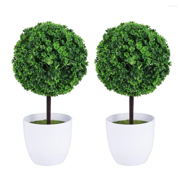 Fiori decorativi 2 pezzi Palla in vaso artificiale Mini verde Topiaries Fioriera per bonsai Fioriera per davanzale Piante per interni Falso