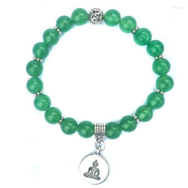 Bracelets Strand Charme de alta qualidade Green Natural Stone Ohm Buda Lotus Bracelet Men and Women Jewelry Pulseira Hombres de moda Presentes de moda