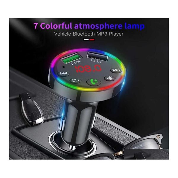 Carro Audio Bluetooth FM Transmissor 7 Cores LED LIDADO BENÇÃO Rádio MP3 Music Player Atmosfera Luz O Receptor USB CHARGER2023950 DROP D OTVYT