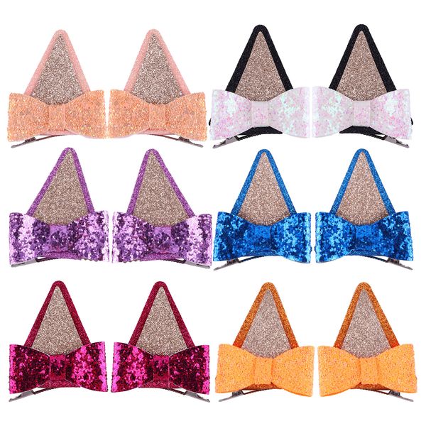 60pc = 30 pir/lote boutique Glitter Hair Bows com jacaré clipe garotas Girls Glitter Cat Ears Bunny Barrettes Acessórios para cabelos infantis