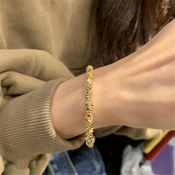 Bangle estilo coreano INS simples INS Normcore de alta qualidade, pulseira aberta não-mainstream All-Match Western Gold Women Alloy