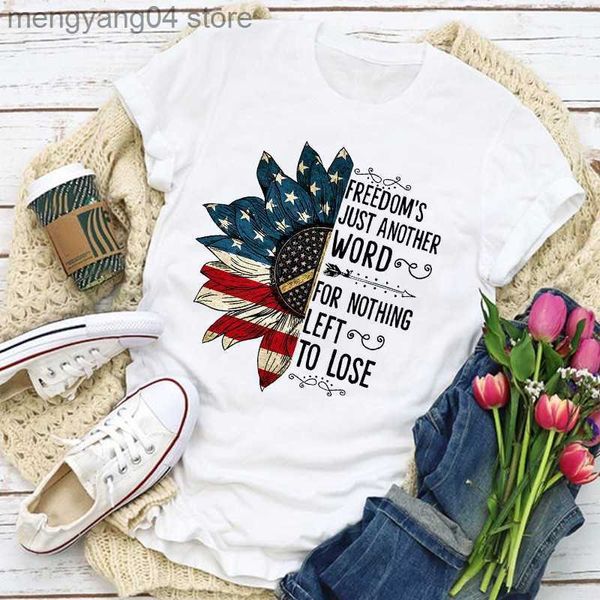T-shirt da donna 2023 US Flag Patriotic Independence Day Top Summer Fashion T-shirt da donna in puro cotone T230517