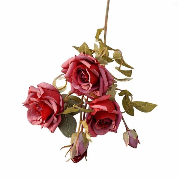 Flores decorativas Longo Haste Faux Faux Single 2 Pild Autumn Curled Rose Rose Artificial Flower Day's Day Wedding