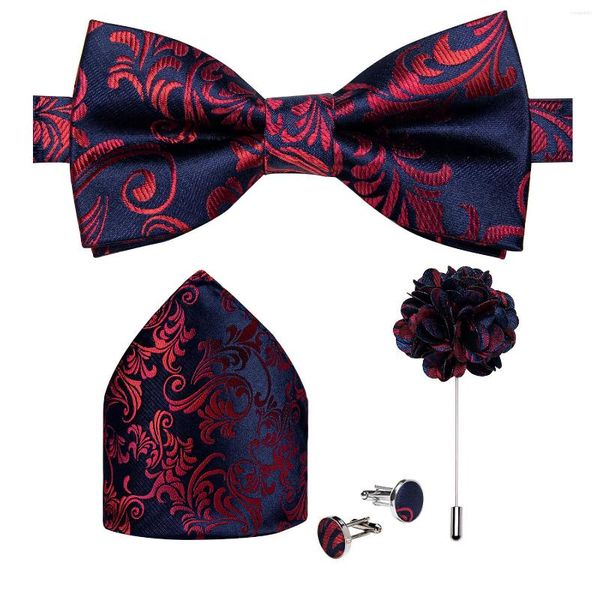 Laço lanche moda azul vermelho floral para homens seda pré-amarrada cravat abojustador de broche pino de broche 5pc Man Butterfly Tir