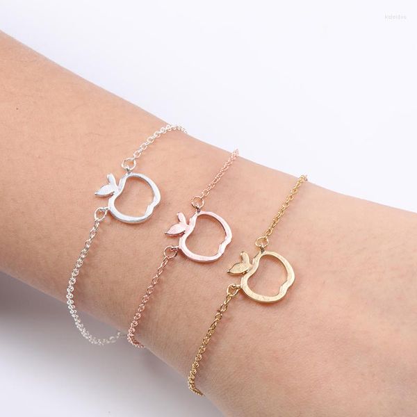 Braccialetti con ciondoli Contorno cavo Divertenti Geometrici Carino Frutta Mela Braccialetti a catena per mentore scolastico Insegnante Donne Regali di laurea