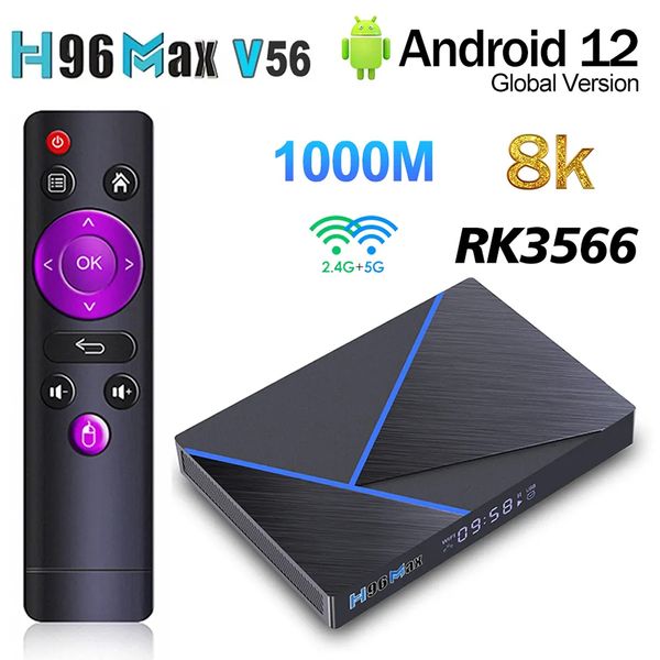 H96 Max v56 Smart TV Box Android 12 RK3566 Cortex-A55 Dual WiFi 2,4G/5GHZ 1000M 8GB 64GB TVBox Media Player H96MAX SET Top Box