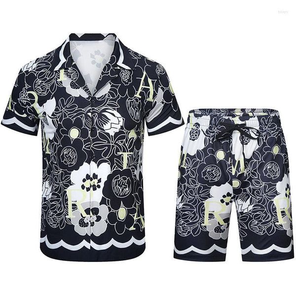 Tute da uomo Casual 2023 Retro Manica Fiori Abito da uomo corto Camicia Streetwear Estate Camisa Moda Masculina Set cinese Moda Hombre