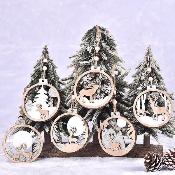 Decorazioni natalizie 1PC Elk Doll Pendenti in legno Ornamenti Fai da te Artigianato in legno Albero di Natale Haning Ornament Navidad Decorazione per feste Regalo per bambini