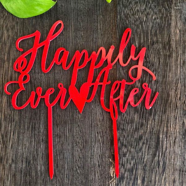 Suprimentos festivos felizes para sempre depois do bolo Topper Glitter noivado de casamento Decorações de festa de despedida de solteira vermelha