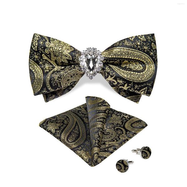 Papillon lusso squisito oro nero con anello spilla set per uomo camicia da sposa abito accessorio moda papillon pre-legato