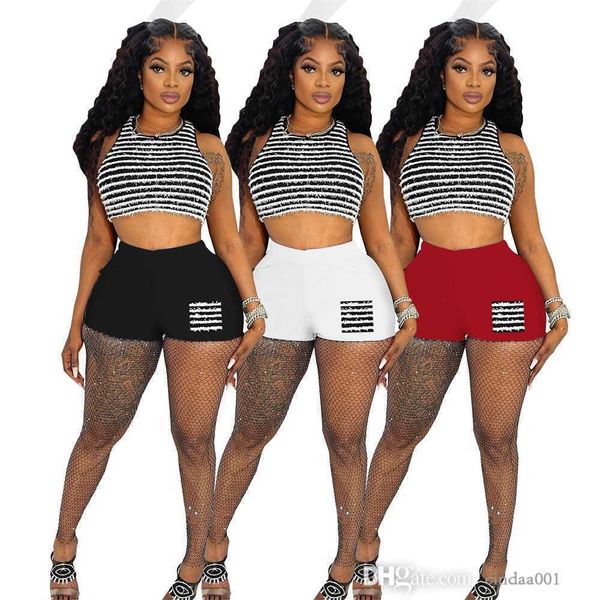 Frauen Kleidung Trainingsanzüge Zwei Stücke Set Designer 2023 Gestreiften Shorts Tank Top Set Sommer Sexy Casual Sportwear