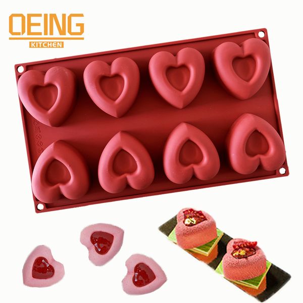 Strumenti per torte Mini 8 cavità Cuore Ciambella Stampo per torta in silicone Biscotti 3D Muffin Torta Moud Strumenti per la cottura Decorare Mousse Fare Stampo 230516