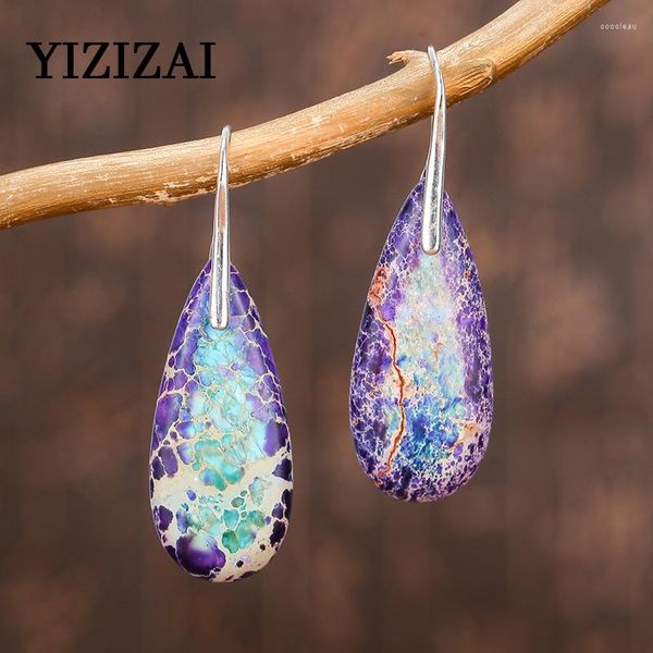 Brincos dangle Yizizai Luxo colorido colorido gota de lágrima requintada cura natural gemas de pedra gemas de pedra elegante lady arte jóia agulha de prata