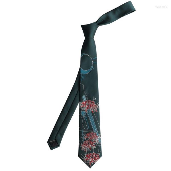 Arco amarra o design original do homem masculino, impressão de personalidade retrô de nevasca e espada de gravata bordada verde escura