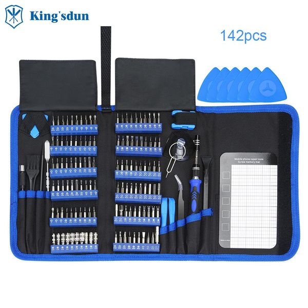 Schroevendraaier KING'SDUN 142-in-1 Schraubendreher-Set, tragbare Werkzeugtasche, Brecheisen-Pinzetten-Set, elektronische Produktreparatur, magnetische Schraubendreher-Werkzeuge