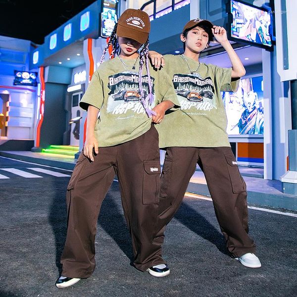 Bühnenkleidung Kinder Performance Outfits Hip Hop Kleidung Graffiti T-Shirt Street Cargo Hosen für Mädchen Jungen Show Jazz Dance Kostüm Kpop Kleidung