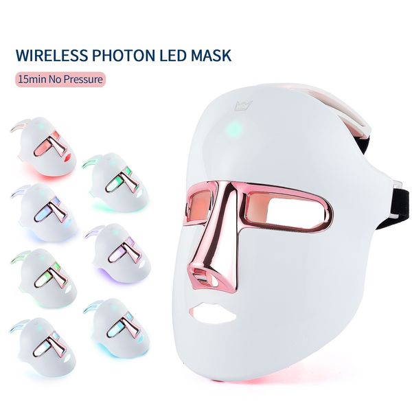 Dispositivos de face Cuidado sem fio 7 cores Face Máscara LED PON tratamento Facal Beauty Mask Skin Skination Anti Acne Wrinkle Face Skin Cuidado USB 230517