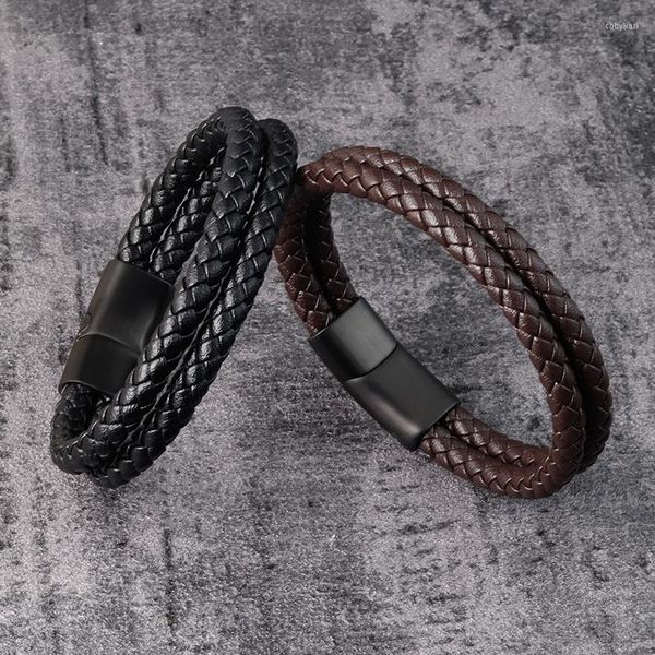 Charme Armbänder Armband Für Männer Hohe Qualität Leder Edelstahl Maginetic Verschluss Mode Männer Armreif Business Männlich Schmuck