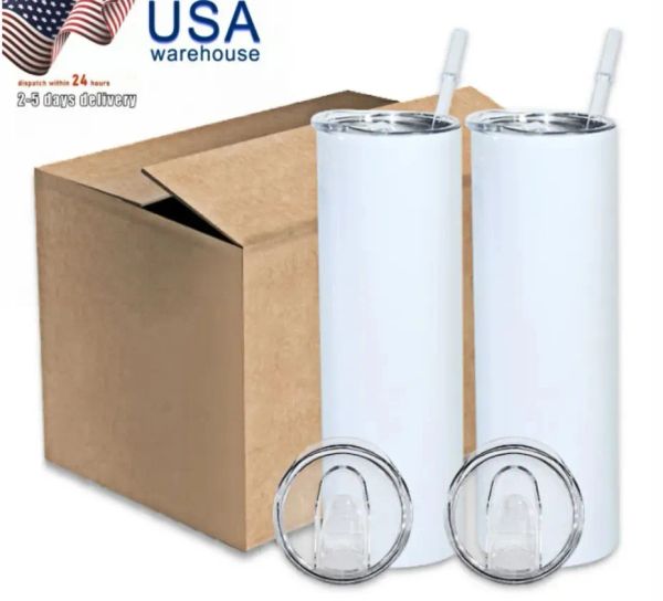 US CA STOCK 20 once Sublimazione Tumbler Blanks Bianco Dritto Tazze in acciaio inossidabile Tazze da caffè per auto con isolamento sottovuoto fai-da-te bb0517