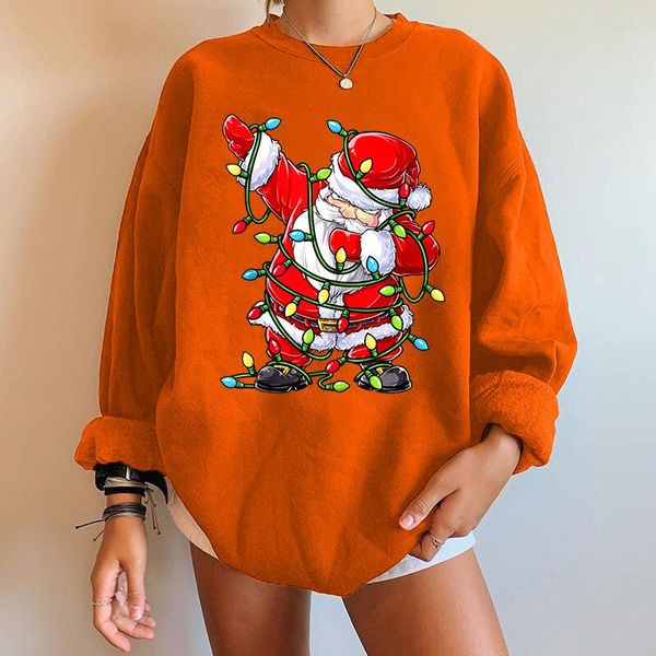 Colegadinho masculino Sweater de Natal feminino Papai Noel ombro impresso de lã redonda de lã de lã de lã de anime capuz