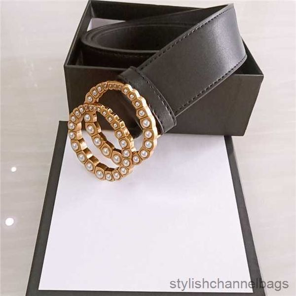 Gürtel Perlengürtel Luxusdesigner Frauen Buchstaben Mode legiert Leder glatte doppelte goldene Schnalle Damen Brautkleidergürtel