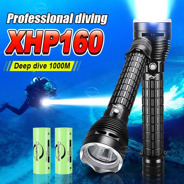 Фонарики факелы самые яркие xhp160 дайвинг -фонарик под водой 1000 м Профессиональный водонепроницаемый фонарик подводной фонарь Перезаряжаемая лампа для дайвинга P230517