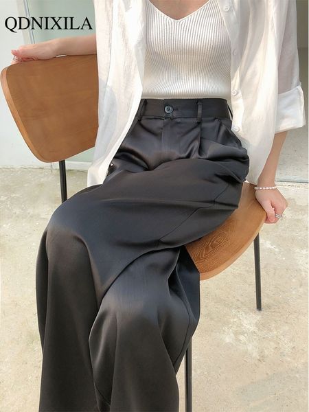 Calças femininas Capris Summer Setin Cetin High Caist Casual Black Fashion Fashion Wide Leg Suit for Women Troushers Oversized 230516