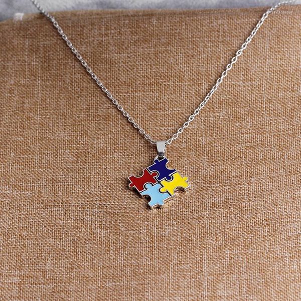 Collane con ciondolo Cuciture colorate Giallo Rosso Blu Viola Smalto Puzzle Collana per bambini Regalo Compleanno Figlia Bambini