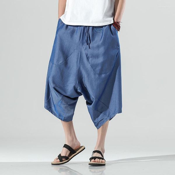 Pantaloni da uomo 2023 Men Retro Leg Streetwear Wide Harem Pantaloncini da spiaggia in stile cinese Maschile Casual al polpaccio