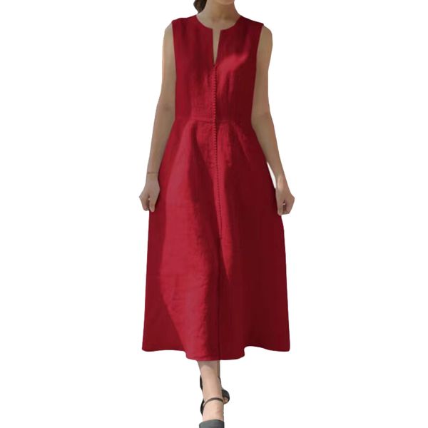 Damen-Spitzenkleid, Patch-Kleid mit rundem V-Ausschnitt, ärmelloses Baumwollkleid, mittelhohes, ärmelloses Kleid mit V-Ausschnitt, Damen-Freizeitkleider, S-4XL-Größe