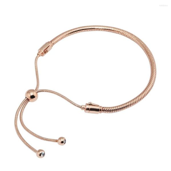 Bangle Qandocci Оригинальный 925 серебряный серебряный ювелирные изделия розовые раздвижные браслеты тонкая модность для женщин DIY