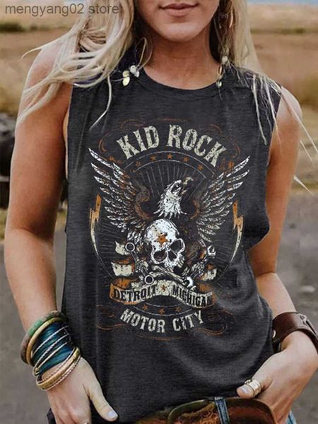 Canotte da donna Camis Funny Rock Skeleton Eagle Canotta per donna Vintage Retro Rock Roll Music Camicie senza maniche Concert Buddy Canotte Graphic Tee T230517