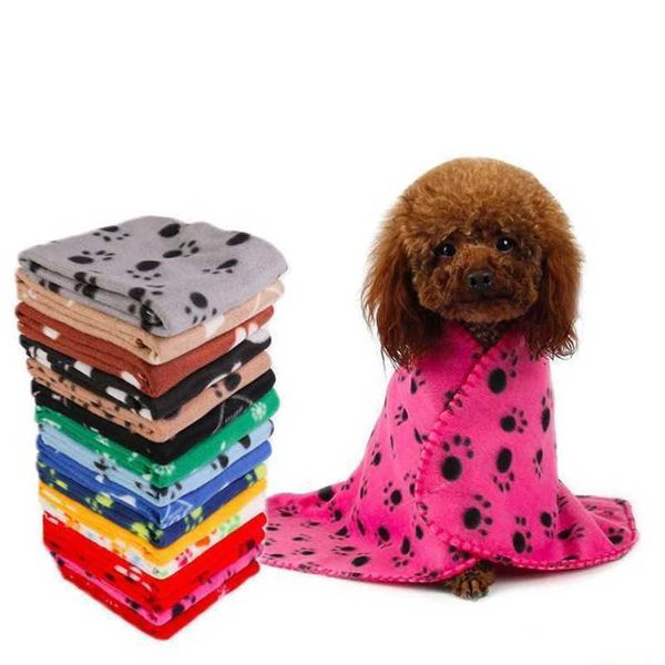 Coperta per animali domestici Asciugamano con stampa zampa piccola Asciugamano per cani in pile Morbido scaldamuscoli Coperte adorabili Letti Cuscino Tappetino Tappetino per cani 22 colori Spedizione gratuita